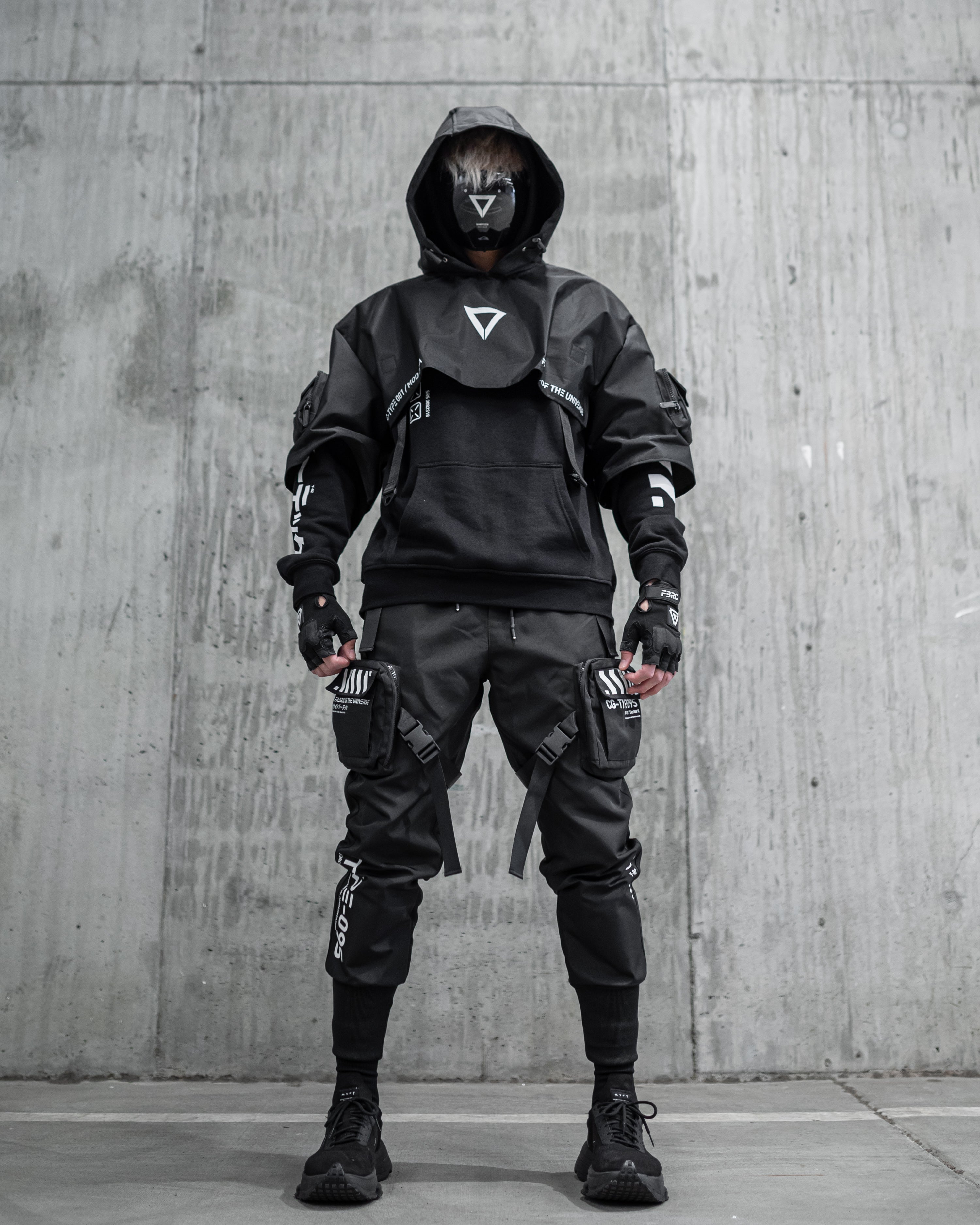 Fabric of the Universe Techwear Fashion Cargo Jogger Pants (Black CG-Type  09S, Small) at  Men's Clothing store